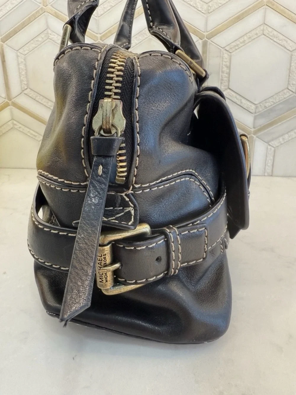 vintage Michael Kors black leather satchel bag